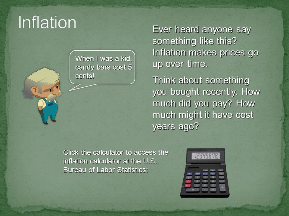 Click the calculator to access the inflation calculator at the U.S.