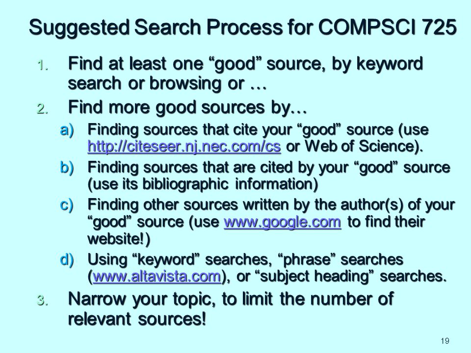 Suggested Search Process for COMPSCI