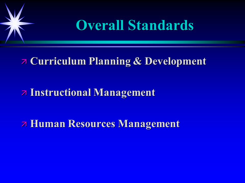 Overall Standards ä Curriculum Planning & Development ä Instructional Management ä Human Resources Management