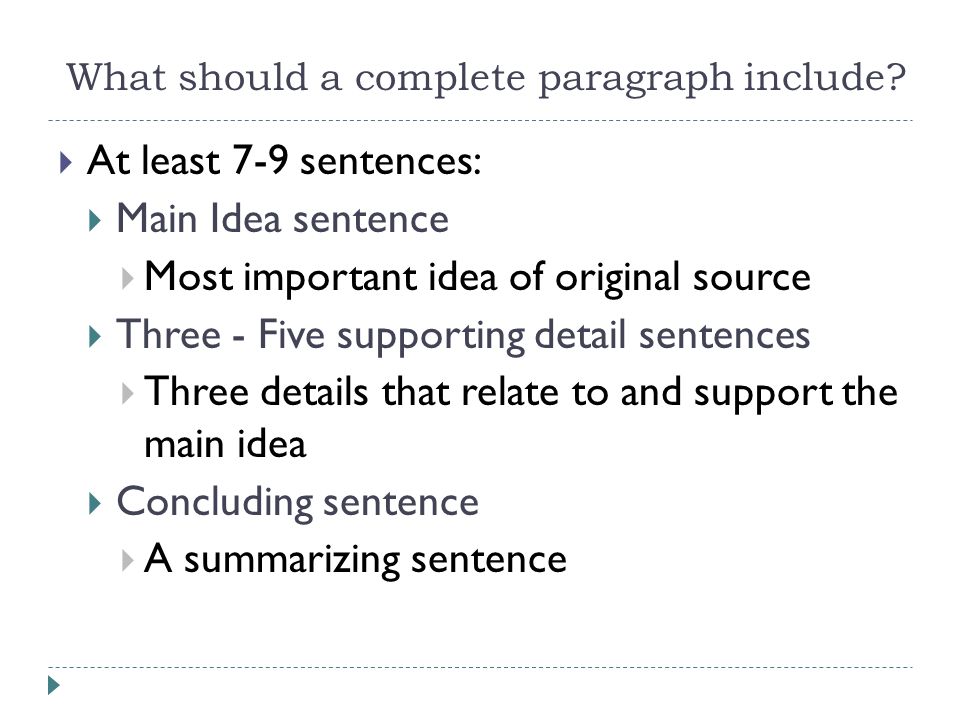 What should a complete paragraph include.