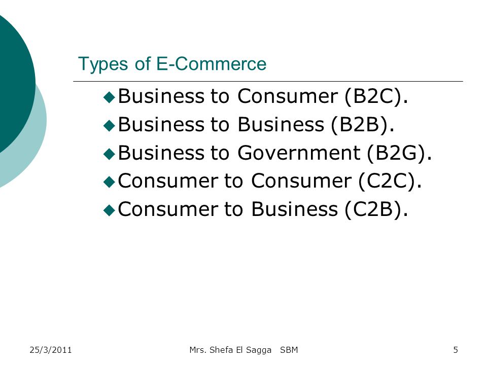 Types of E-Commerce u Business to Consumer (B2C). u Business to Business (B2B).