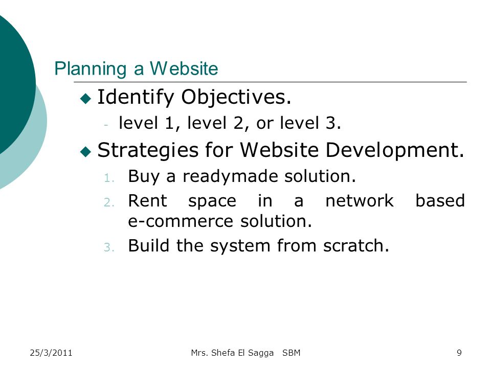 Planning a Website  Identify Objectives. - level 1, level 2, or level 3.