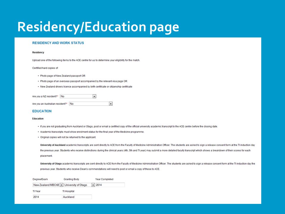 Residency/Education page You don’t have to fill this out