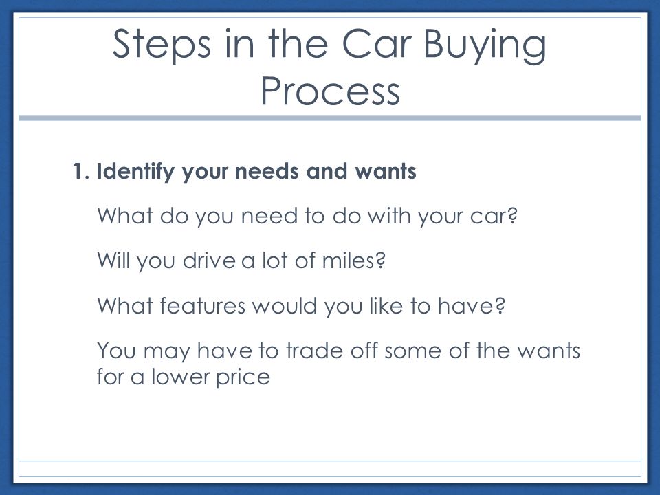 Steps in the Car Buying Process 1.