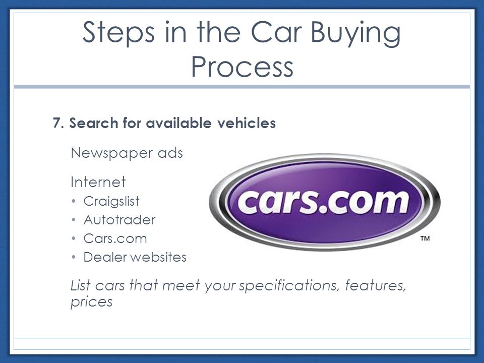 Steps in the Car Buying Process 7.