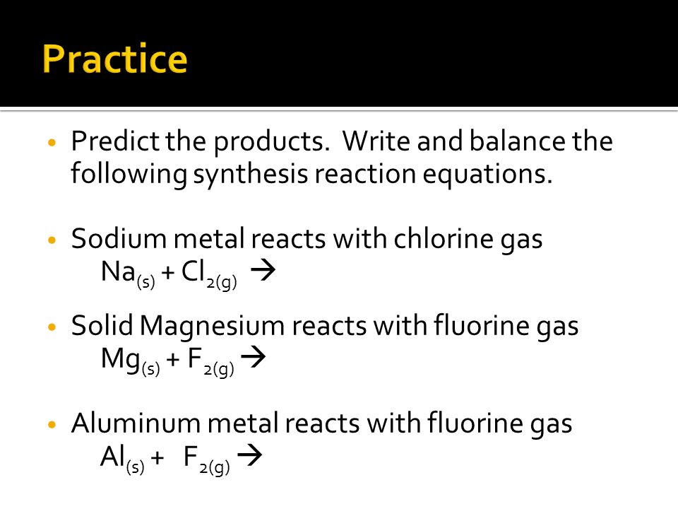 Predict the products. Write and balance the following synthesis reaction equations.