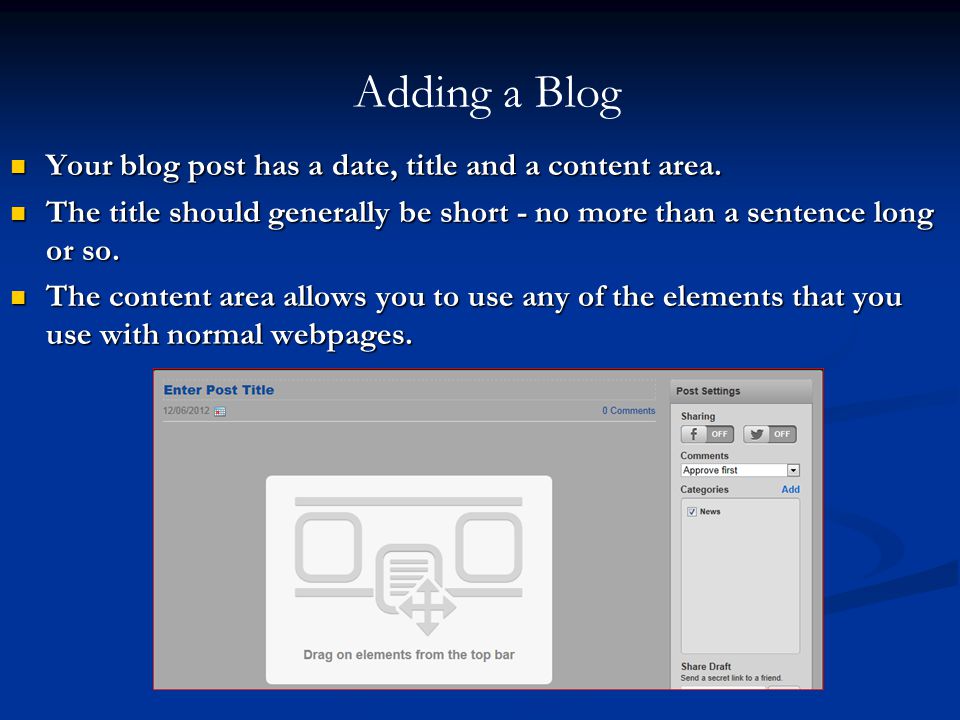 Your blog post has a date, title and a content area.