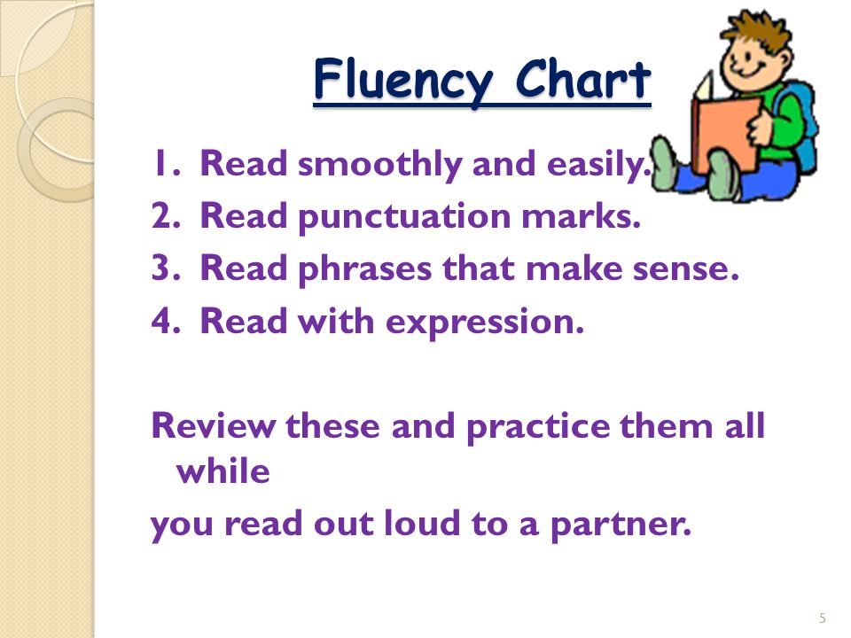 Fluency Chart 1. Read smoothly and easily. 2. Read punctuation marks.
