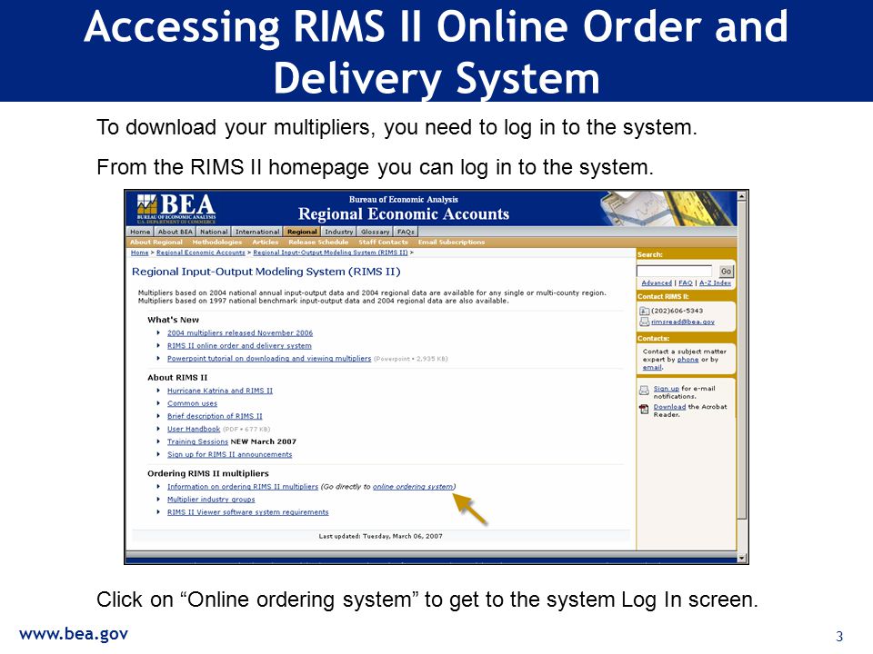3 Accessing RIMS II Online Order and Delivery System To download your multipliers, you need to log in to the system.