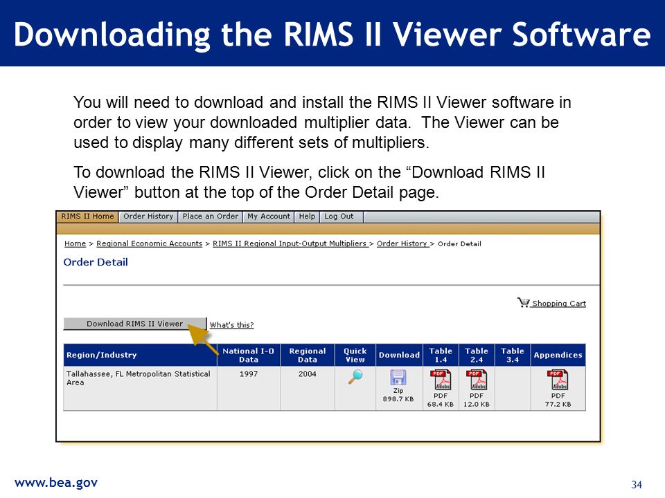 34 Downloading the RIMS II Viewer Software You will need to download and install the RIMS II Viewer software in order to view your downloaded multiplier data.