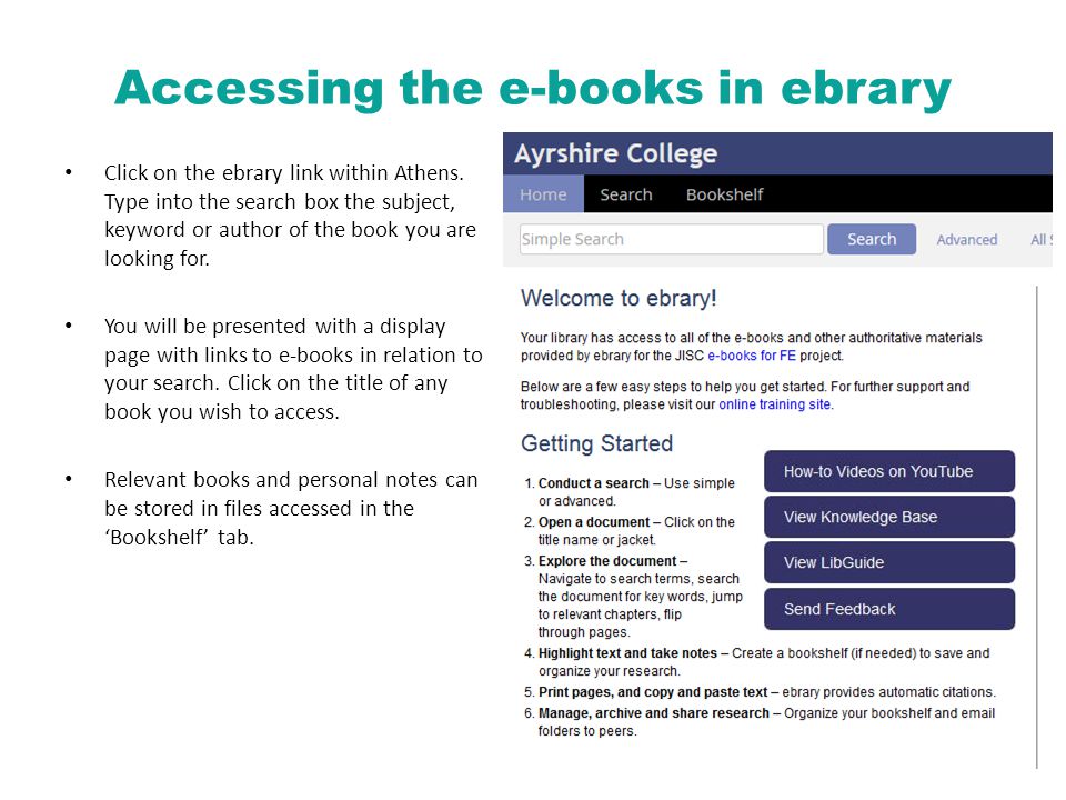 Accessing the e-books in ebrary Click on the ebrary link within Athens.