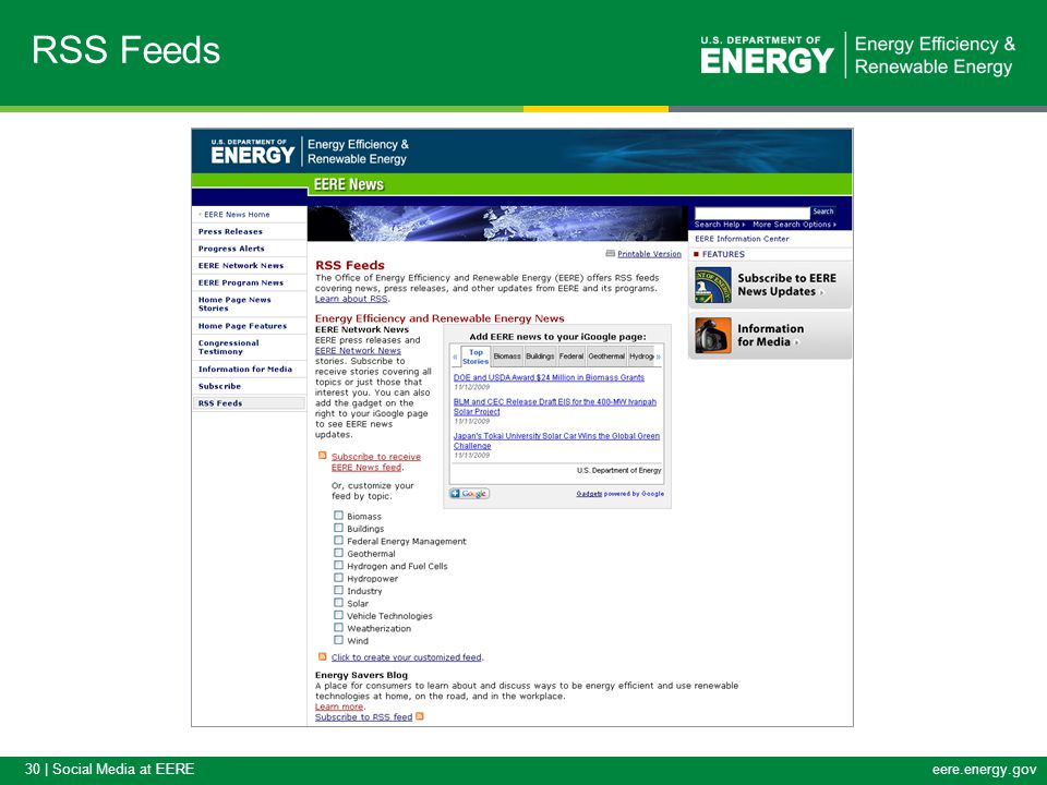 30 | Social Media at EEREeere.energy.gov RSS Feeds