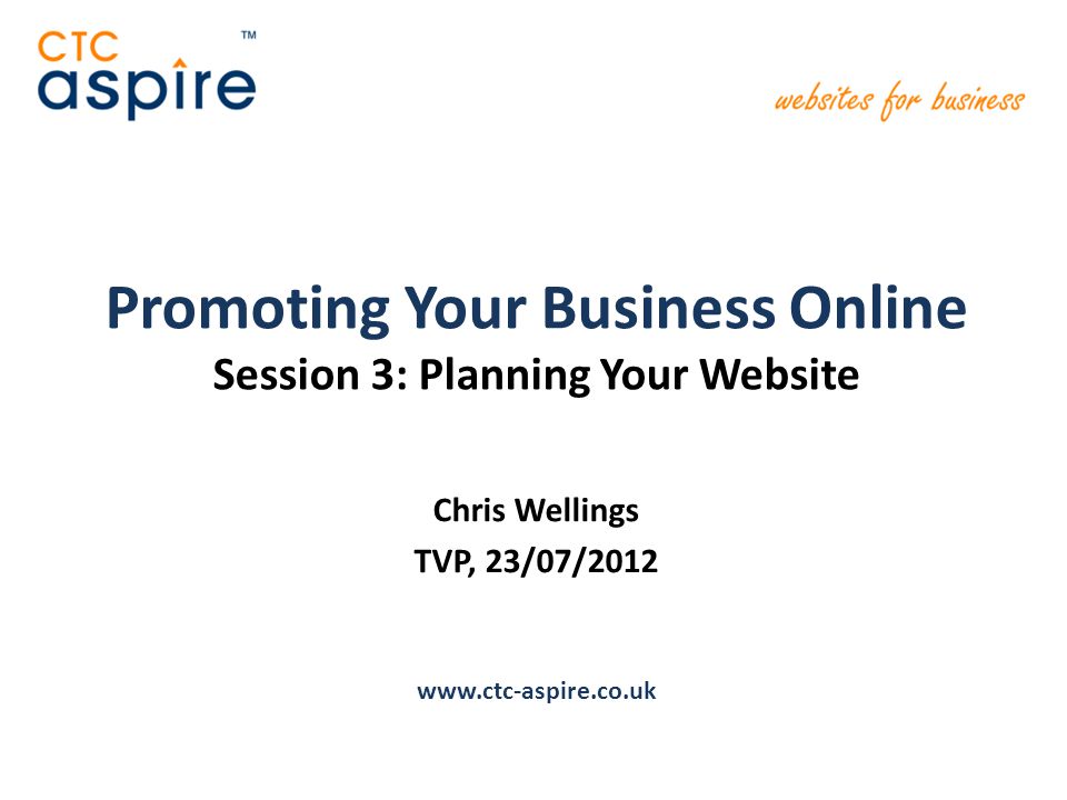 Promoting Your Business Online Session 3: Planning Your Website Chris Wellings TVP, 23/07/2012