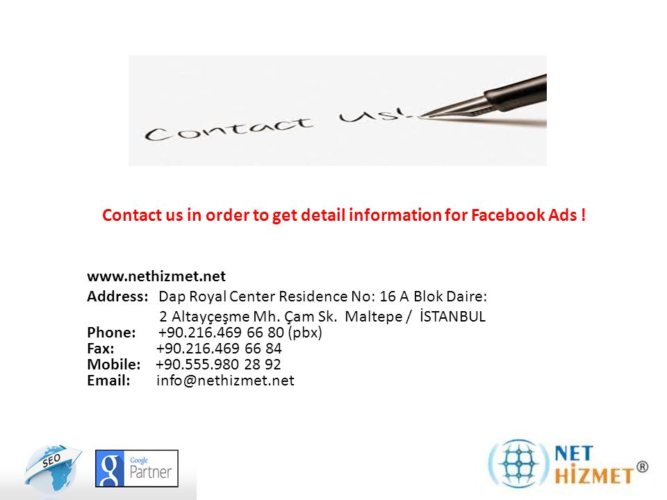 Contact us in order to get detail information for Facebook Ads .