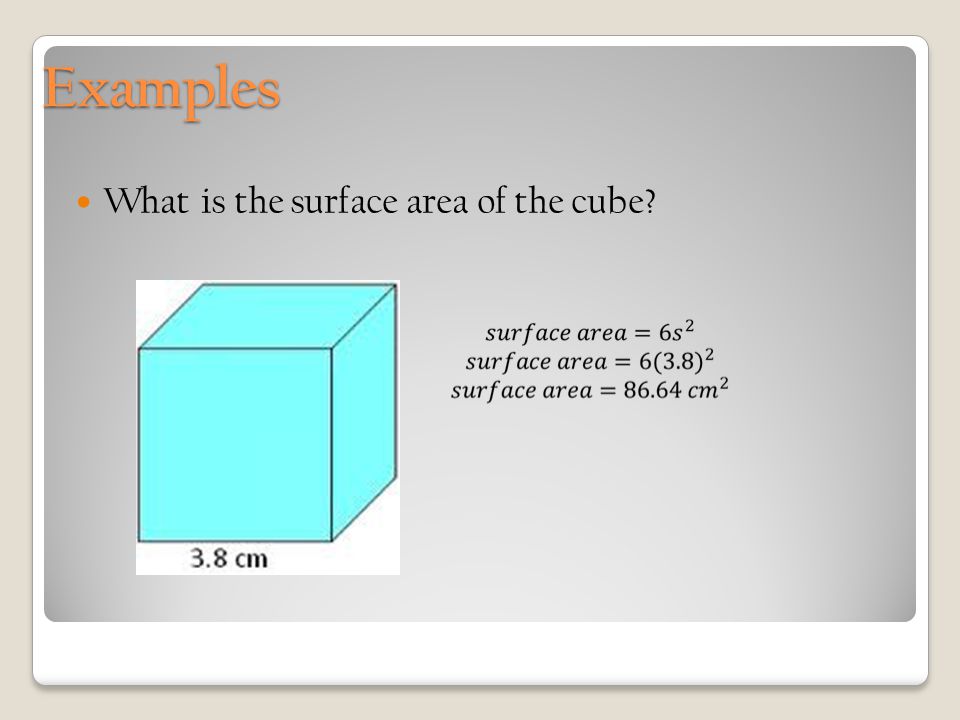 Examples What is the surface area of the cube