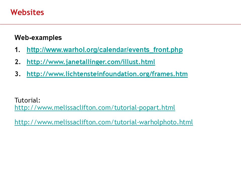 Slide 11 Websites Web-examples Tutorial:
