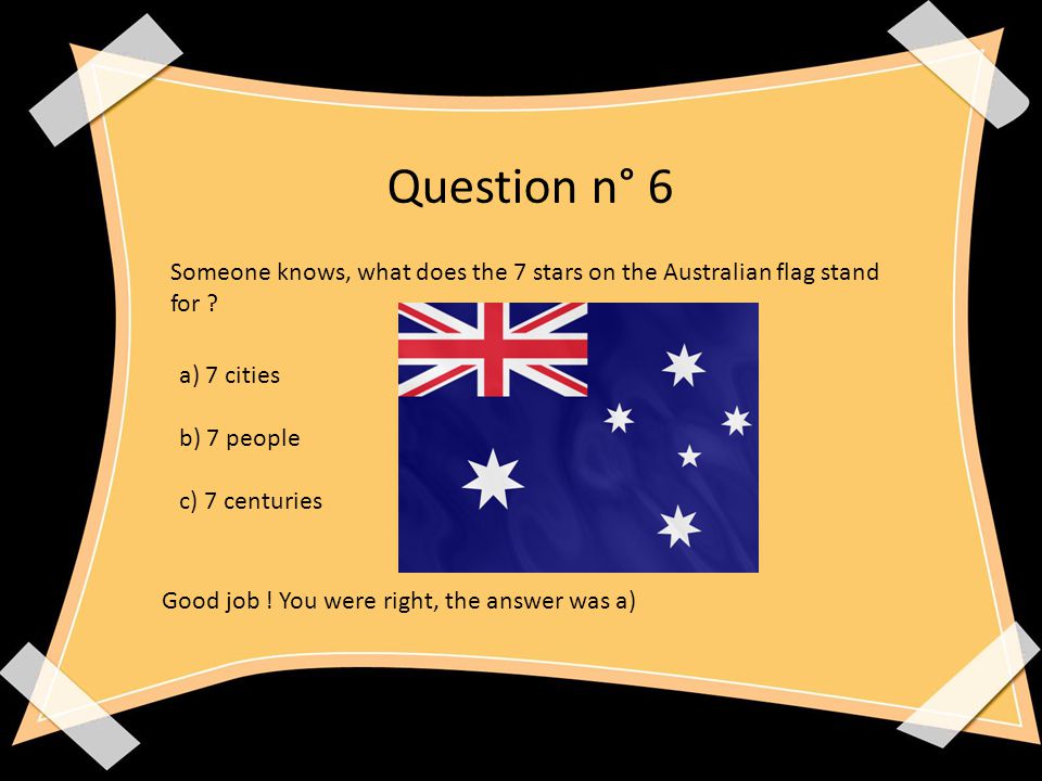Question n° 6 Someone knows, what does the 7 stars on the Australian flag stand for .