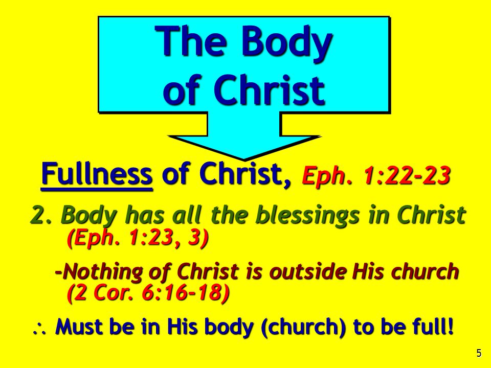 5 Fullness of Christ, Eph. 1: Body has all the blessings in Christ (Eph.
