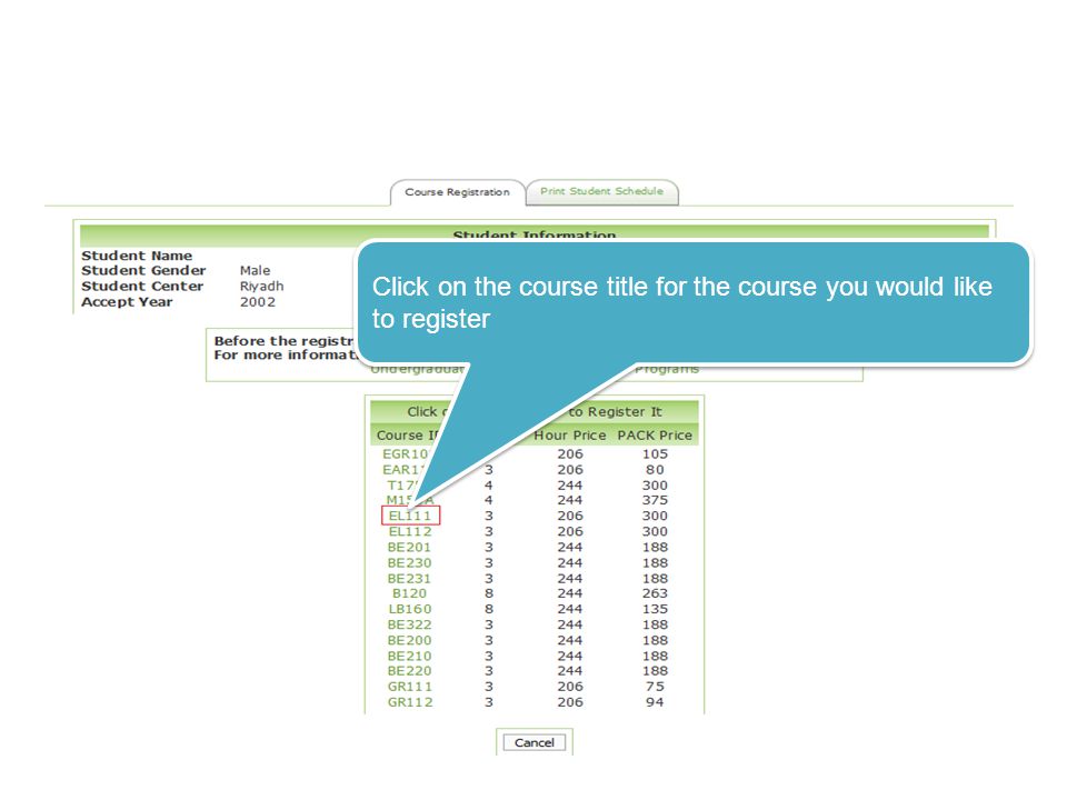 Click on the course title for the course you would like to register