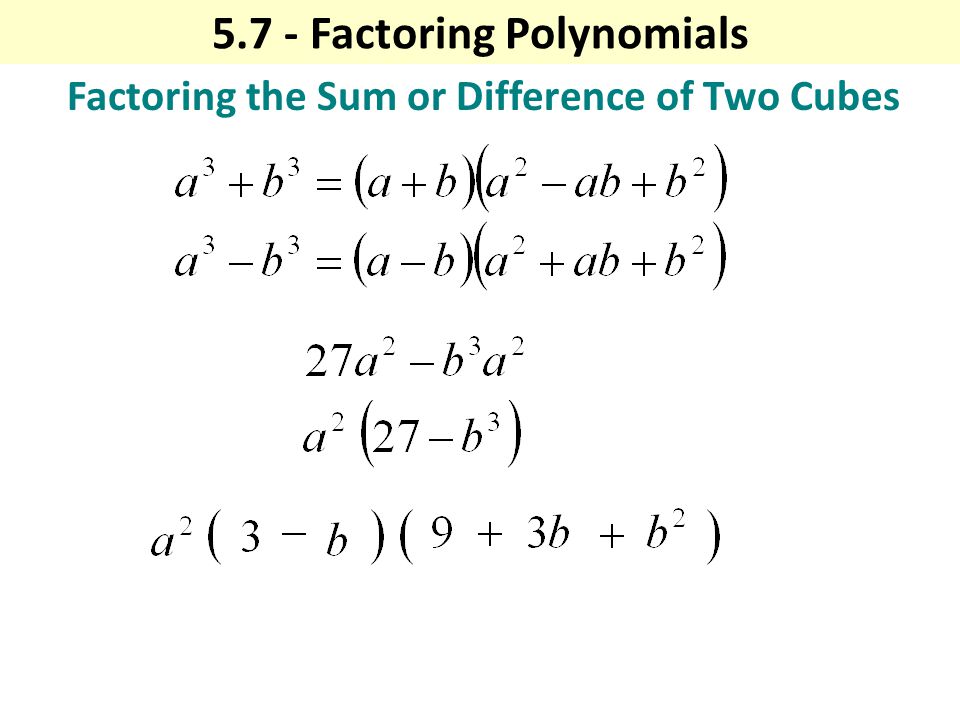 Factoring the Sum or Difference of Two Cubes Factoring Polynomials