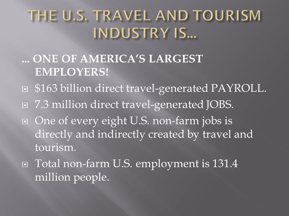... ONE OF AMERICA’S LARGEST EMPLOYERS.  $163 billion direct travel-generated PAYROLL.