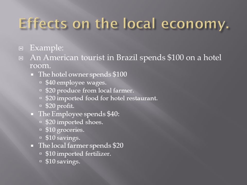  Example:  An American tourist in Brazil spends $100 on a hotel room.
