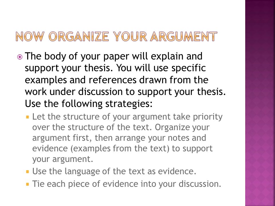  The body of your paper will explain and support your thesis.