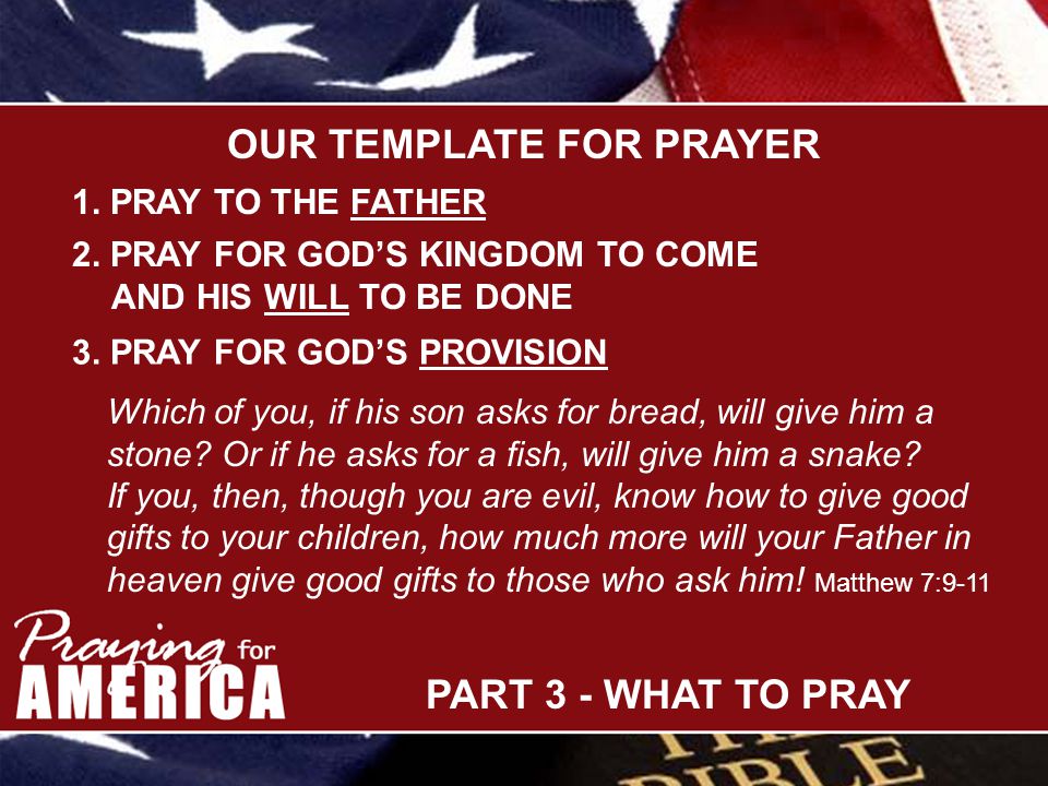 PART 3 - WHAT TO PRAY OUR TEMPLATE FOR PRAYER 1.