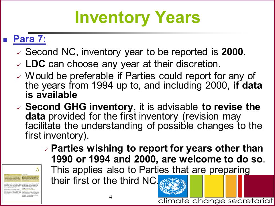4 Inventory Years Para 7: Second NC, inventory year to be reported is 2000.