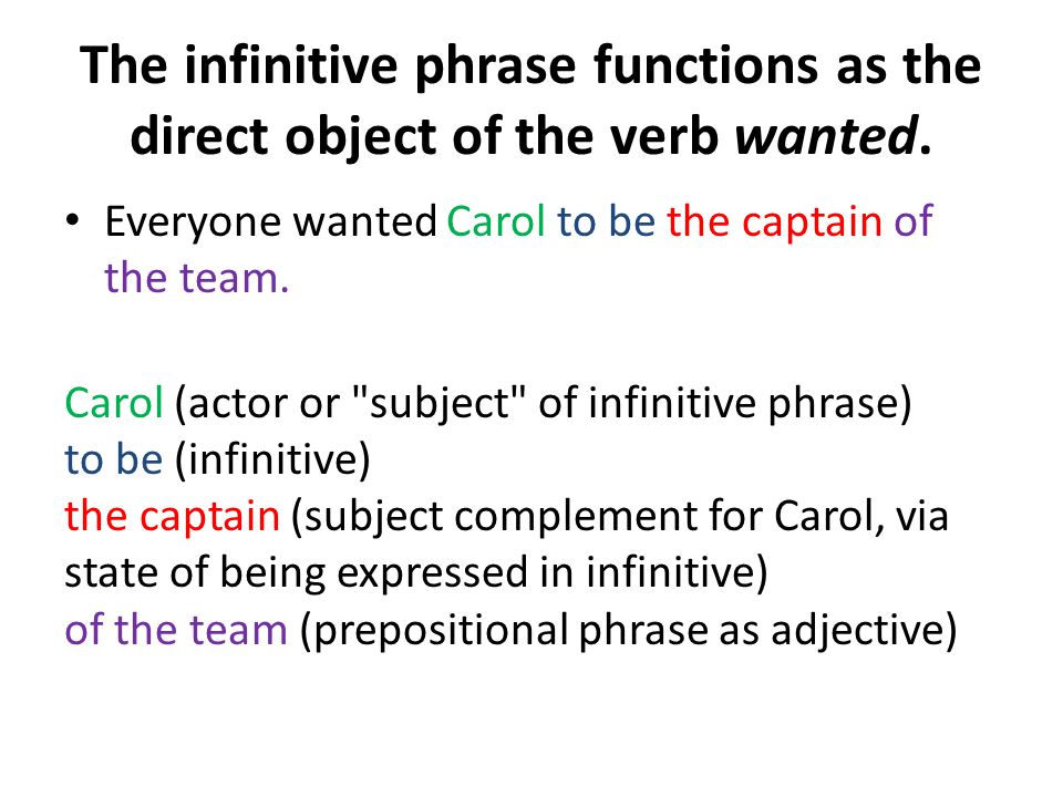 The infinitive phrase functions as the direct object of the verb wanted.