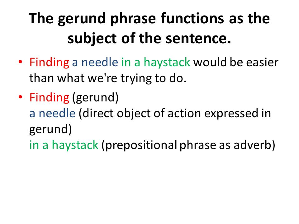 The gerund phrase functions as the subject of the sentence.