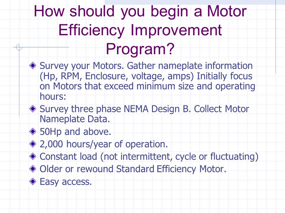 How should you begin a Motor Efficiency Improvement Program.