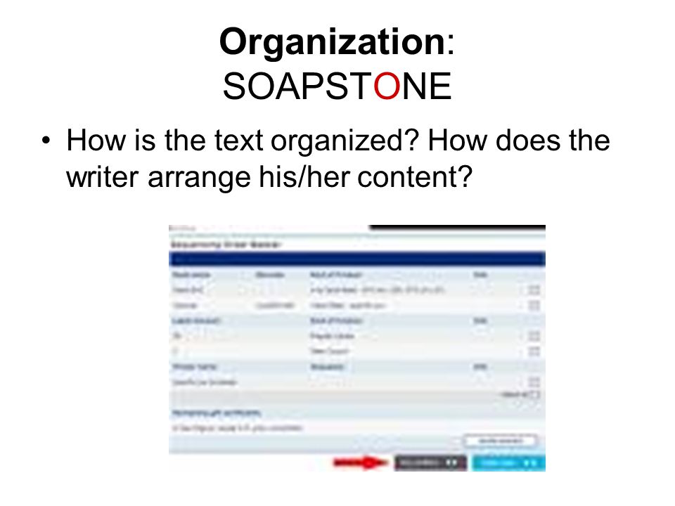 Organization: SOAPSTONE How is the text organized How does the writer arrange his/her content
