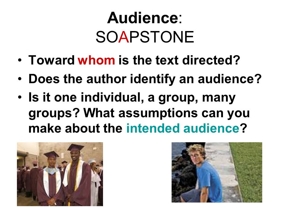 Audience: SOAPSTONE Toward whom is the text directed.