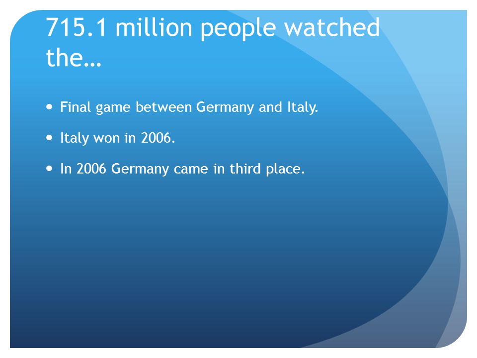 715.1 million people watched the… Final game between Germany and Italy.