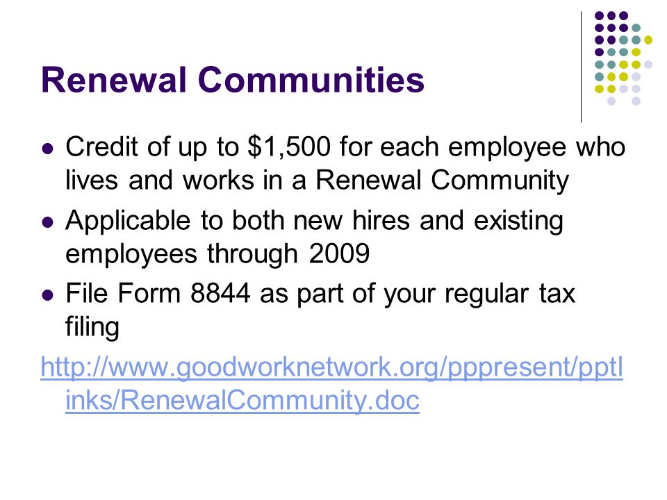 tax credits training subsidies presented by good work network form 8844