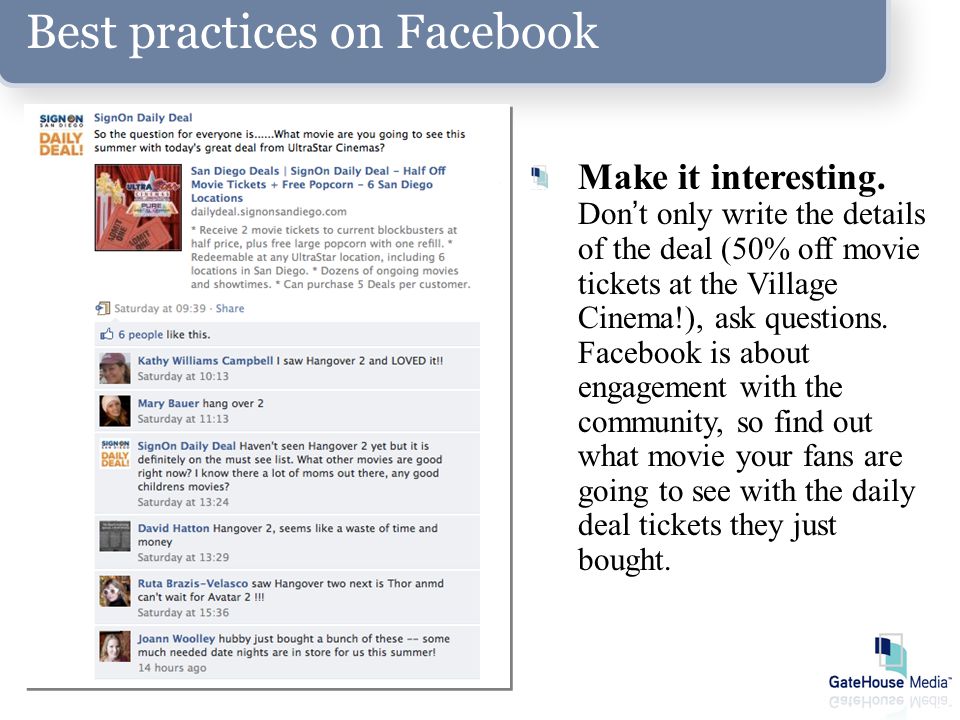 Best practices on Facebook Make it interesting.
