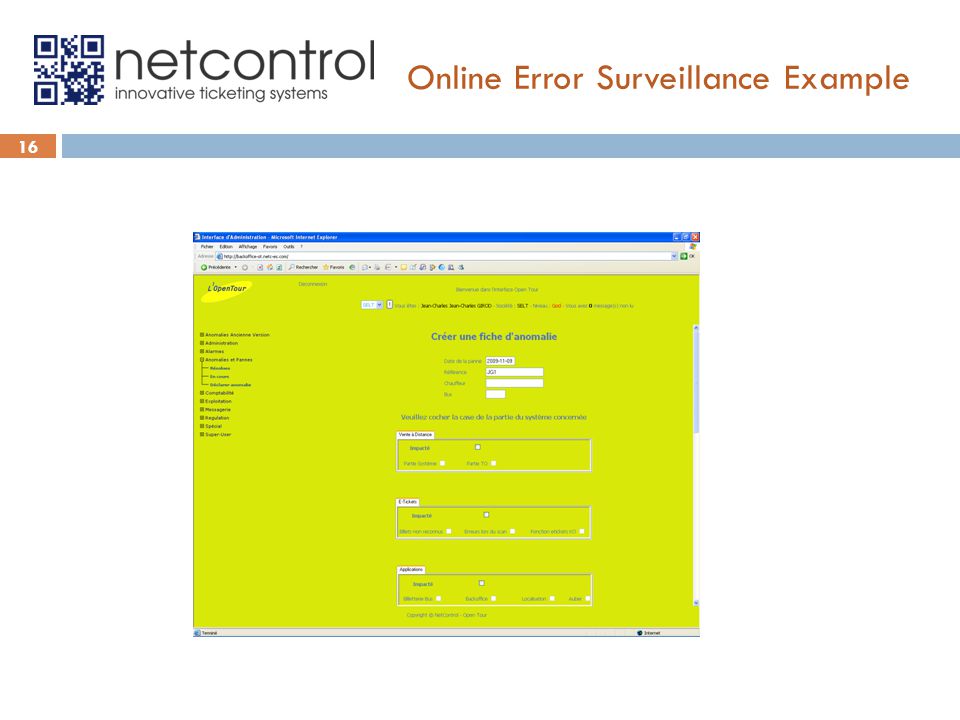 Online Error Surveillance Example 16