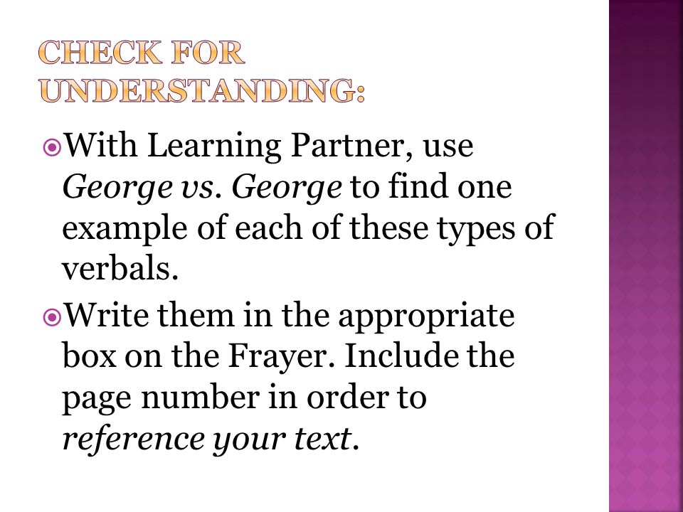  With Learning Partner, use George vs.
