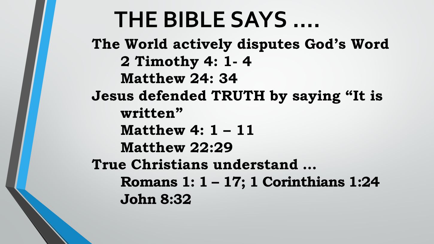 THE BIBLE SAYS ….
