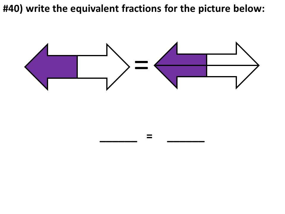 #40) write the equivalent fractions for the picture below: = ______ = ______