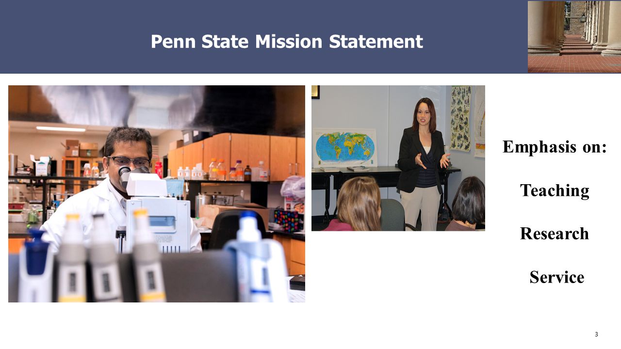 3 Penn State Mission Statement Emphasis on: Teaching Research Service