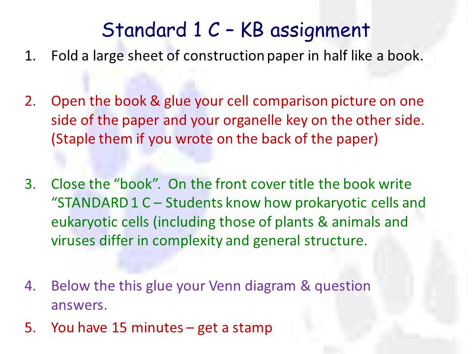 Standard 1 C – KB assignment 1.Fold a large sheet of construction paper in half like a book.