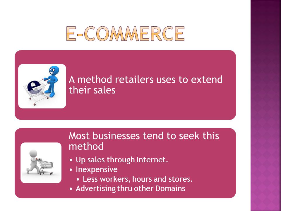 A method retailers uses to extend their sales Most businesses tend to seek this method Up sales through Internet.