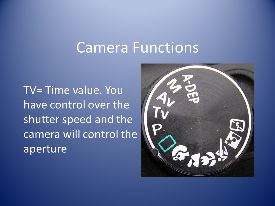 Camera Functions TV= Time value.