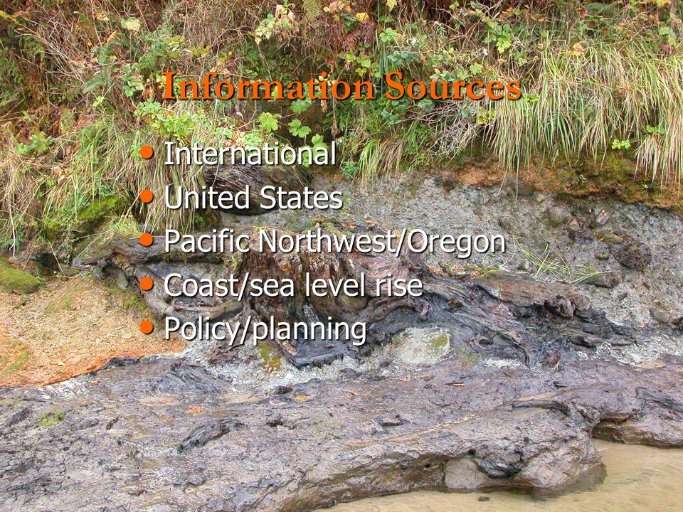 Information Sources International International United States United States Pacific Northwest/Oregon Pacific Northwest/Oregon Coast/sea level rise Coast/sea level rise Policy/planning Policy/planning