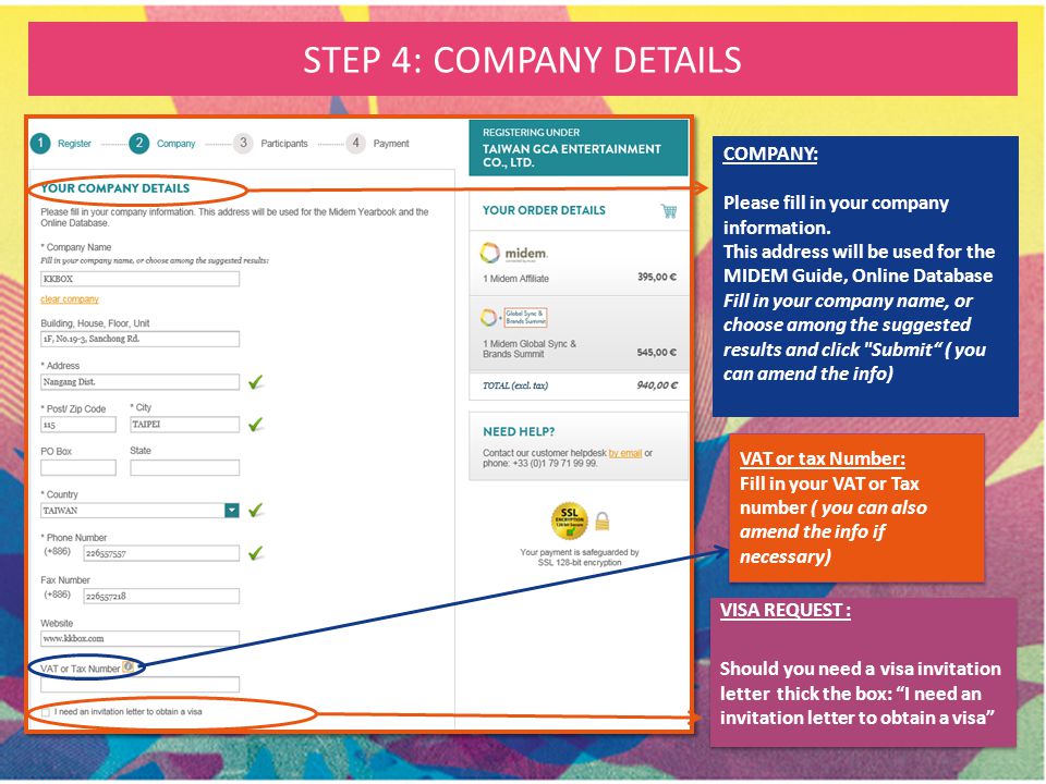 STEP 4: COMPANY DETAILS COMPANY: Please fill in your company information.