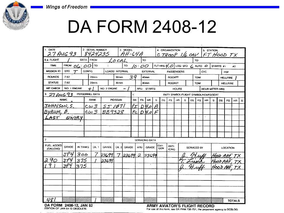 wings of freedom disclaimer this briefing is designed to be da form 2408 9