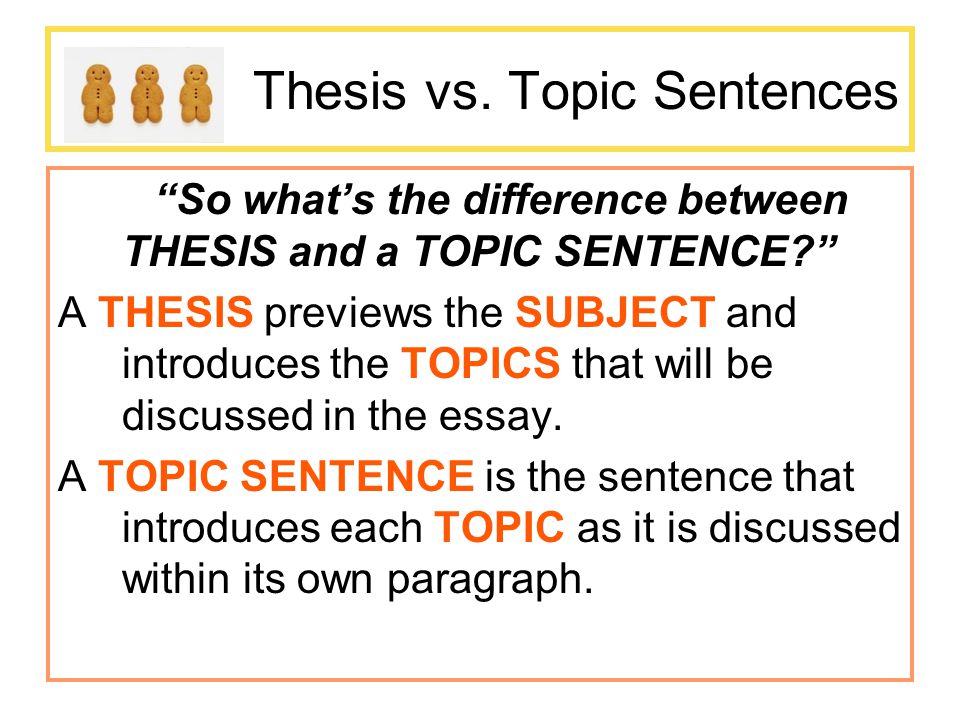 Explain the difference between a thesis and a topic