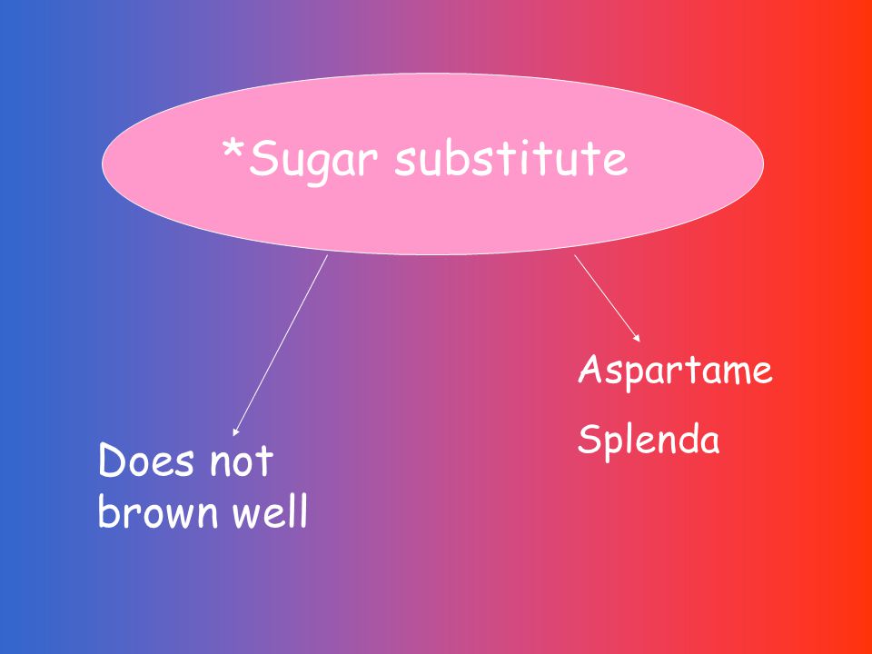 *Sugar substitute Aspartame Splenda Does not brown well